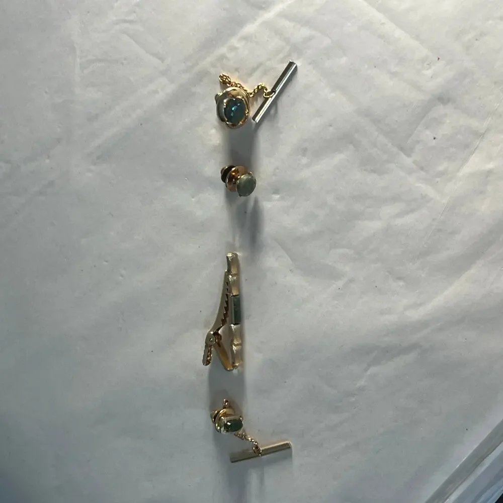 Tie Tacks Jade Yellow Gold plated tie tacks and lapel pin